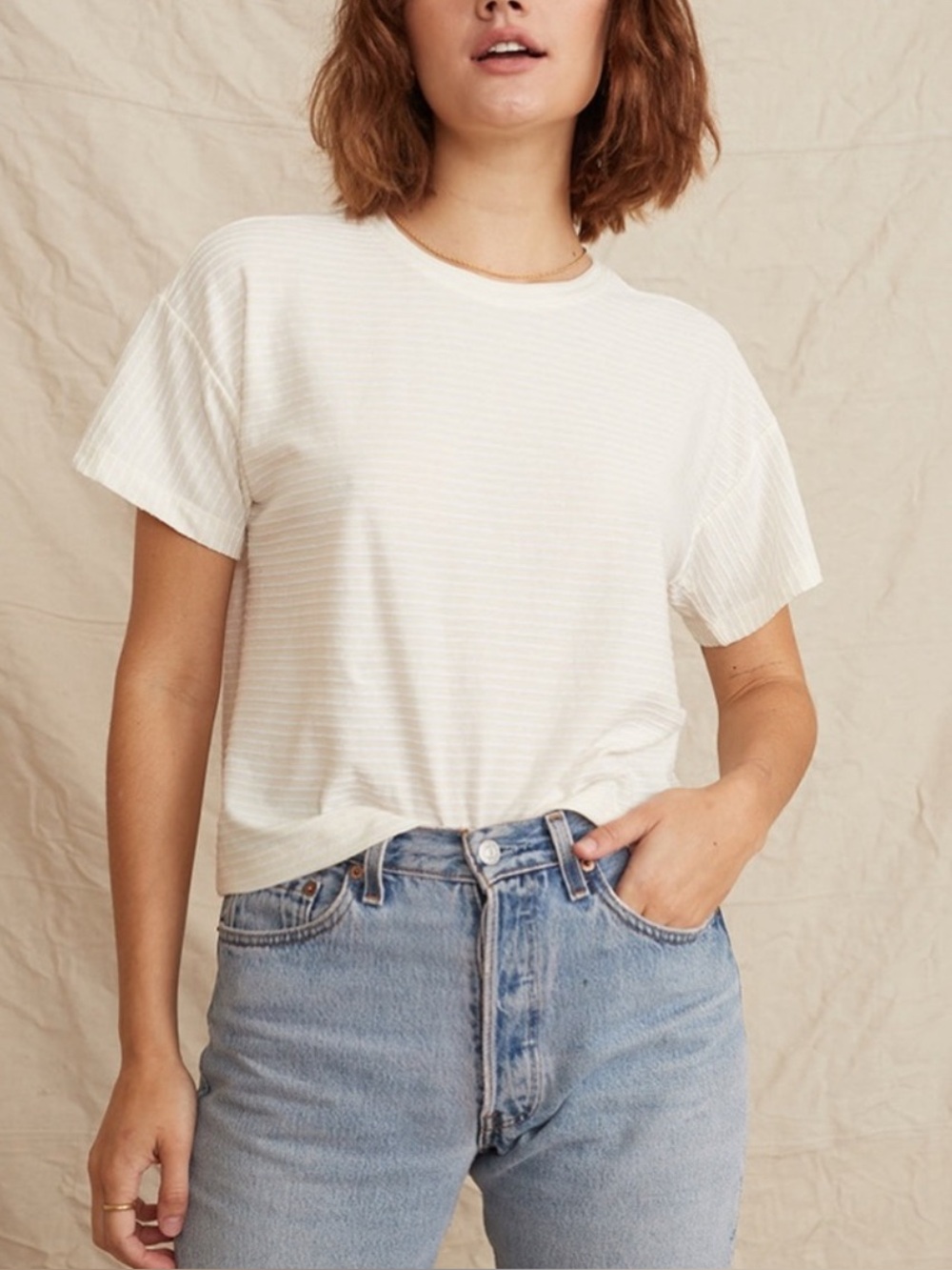 Marine Layer Lydia Textured Stripe Tee Size Small in White